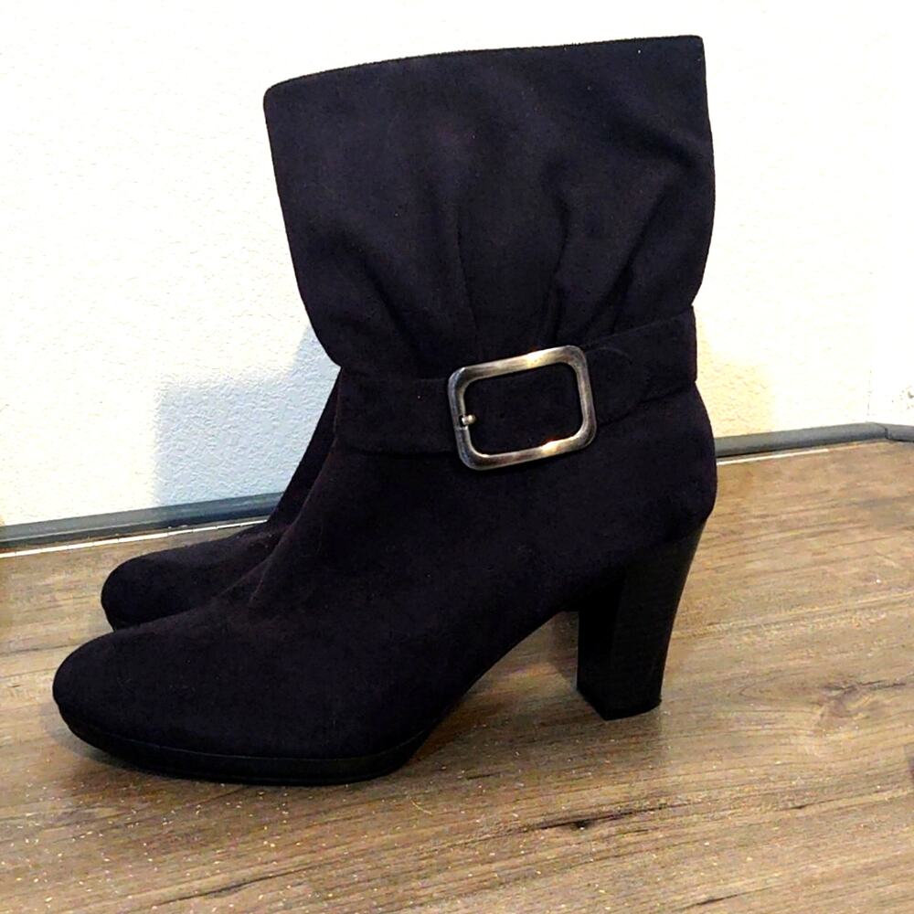 Laura Ashley heeled black faux suede boots size 9.5